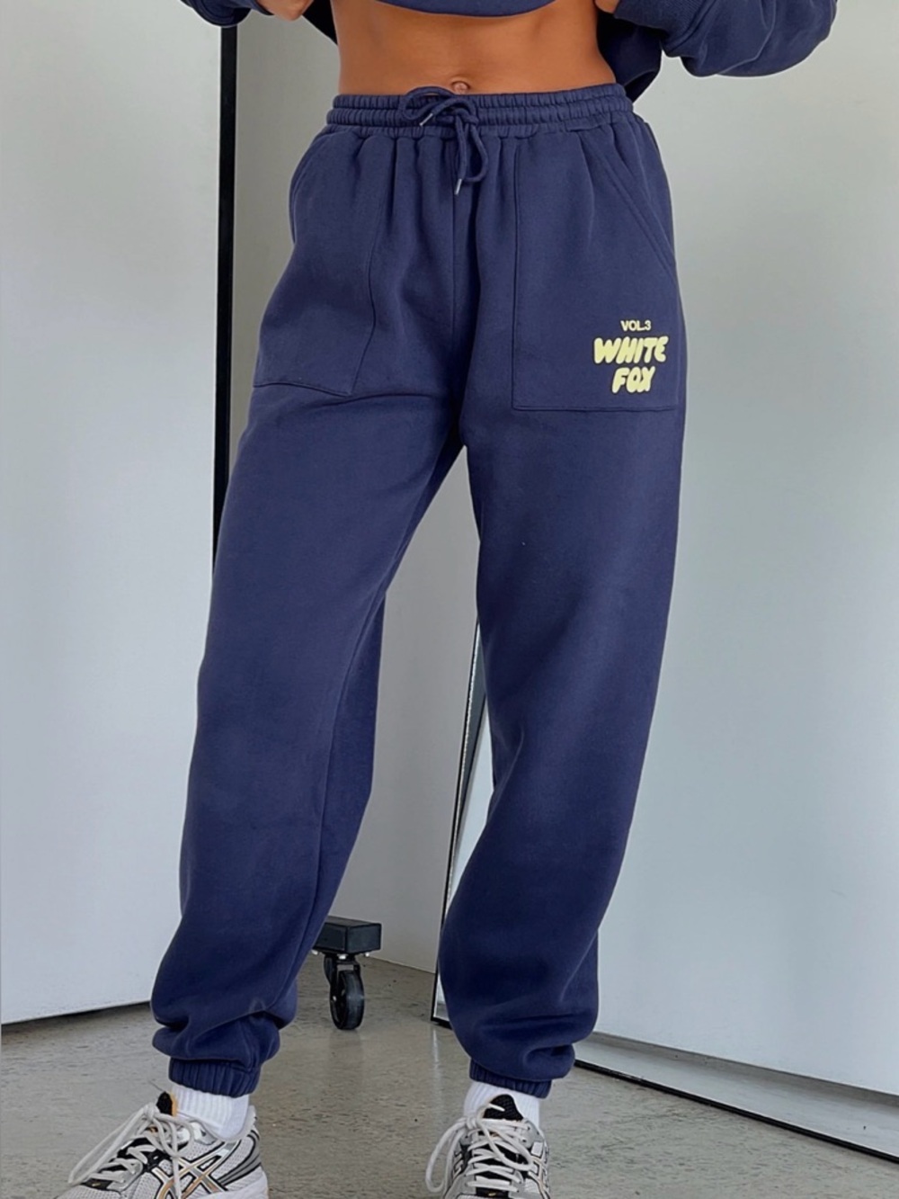 White Fox Boutique Offstage Sweatpants Stellar Navy Blue Volume 3 Logo Small